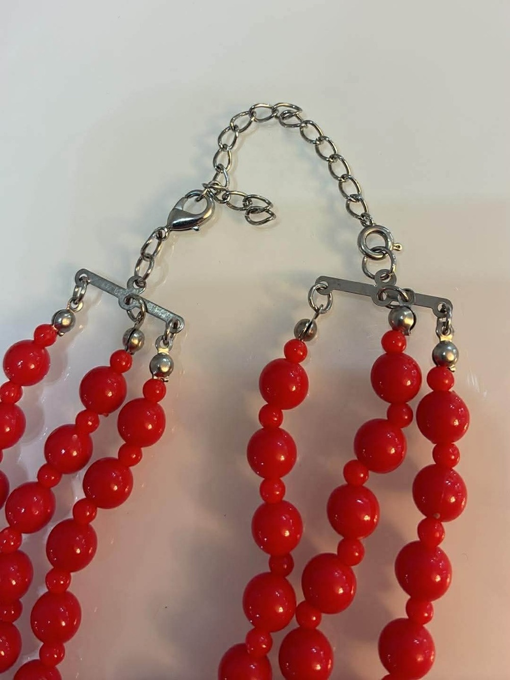 Red Triple-Strand Beaded Necklace - Women Jewelry - Picture 3 of 3